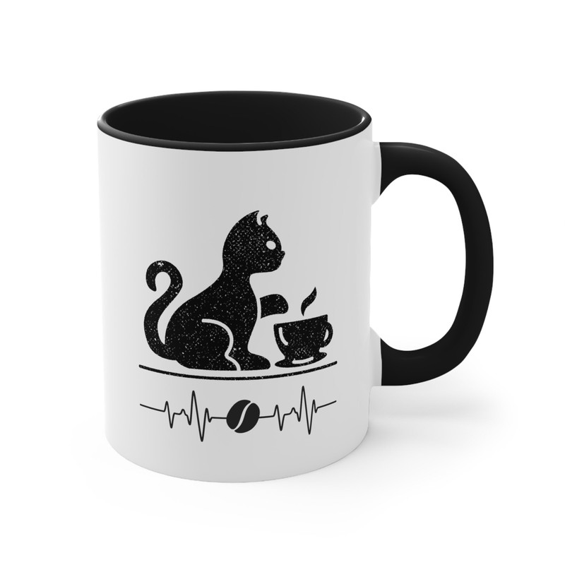 Cat Mom Cat Dad Coffee Lover Accent Coffee Mug 11oz, Two Toned Black and White Coffee Cup, Black Cat Coffee Bean Cardiogram Coffee Mug 7.jpg