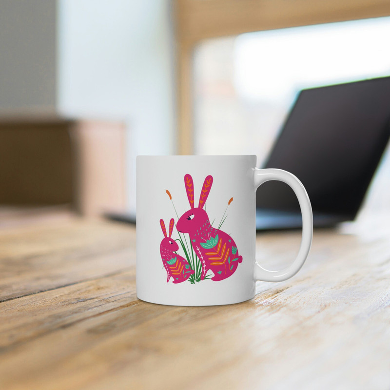 Coffee Mug Mom Gift, Cute Floral Design Bunnies Print Gift For Mom or Child White Ceramic Mug 1.jpg