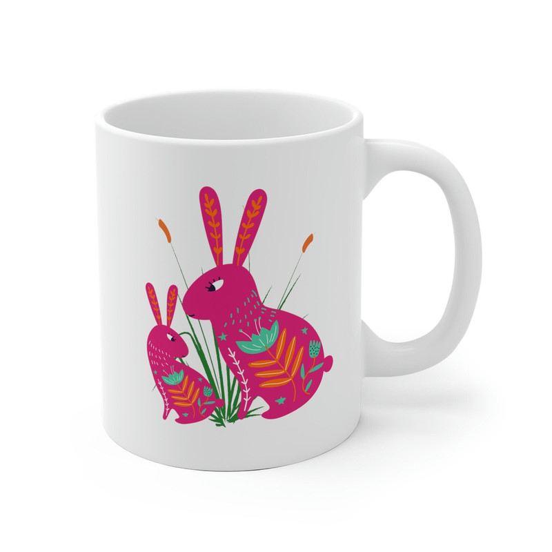 Coffee Mug Mom Gift, Cute Floral Design Bunnies Print Gift For Mom or Child White Ceramic Mug 2.jpg