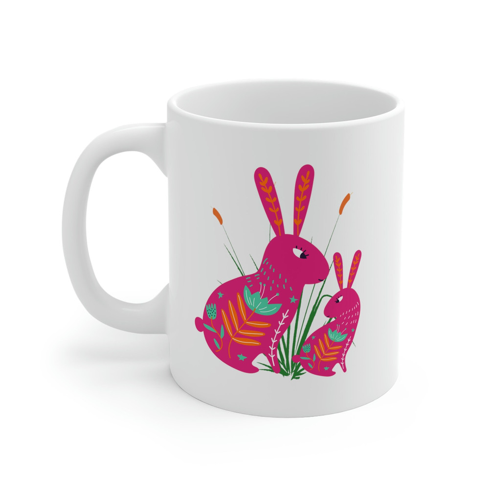 Coffee Mug Mom Gift, Cute Floral Design Bunnies Print Gift For Mom or Child White Ceramic Mug 4.jpg