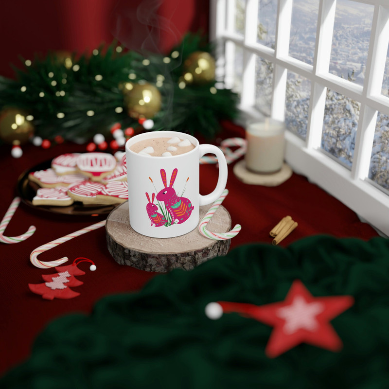 Coffee Mug Mom Gift, Cute Floral Design Bunnies Print Gift For Mom or Child White Ceramic Mug 5.jpg