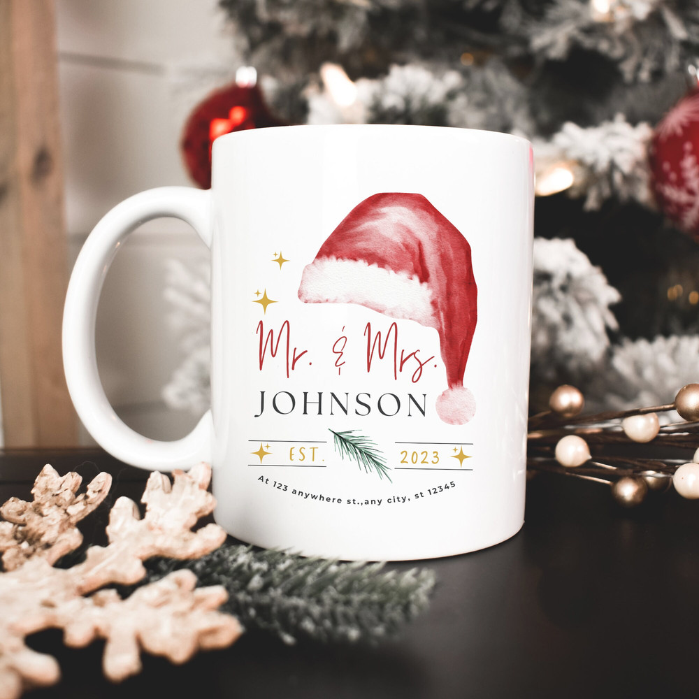 Custom Couples First Christmas White Ceramic Mug 11oz, Personalized First Christmas as Mr and Mrs Mug, Custom Newlywed Christmas Gift Mug 1.jpg