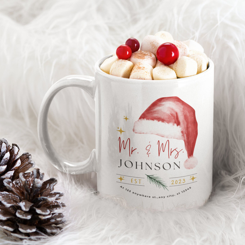 Custom Couples First Christmas White Ceramic Mug 11oz, Personalized First Christmas as Mr and Mrs Mug, Custom Newlywed Christmas Gift Mug 2.jpg