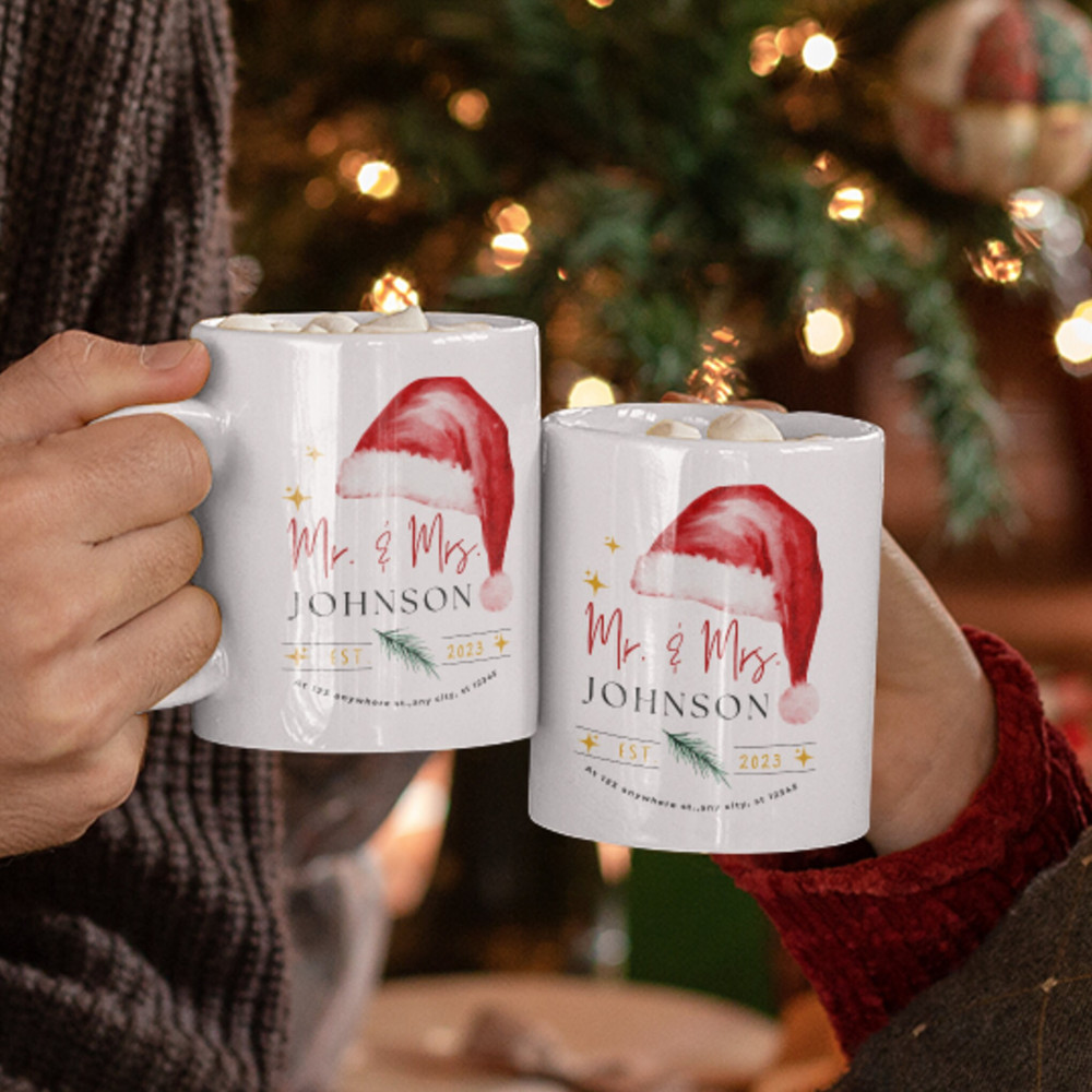 Custom Couples First Christmas White Ceramic Mug 11oz, Personalized First Christmas as Mr and Mrs Mug, Custom Newlywed Christmas Gift Mug 3.jpg