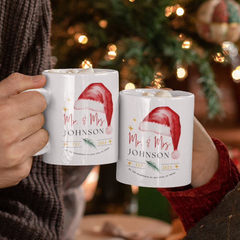 Custom Couples First Christmas White Ceramic Mug 11oz, Personalized First Christmas as Mr and Mrs Mug, Custom Newlywed Christmas Gift Mug 3.jpg