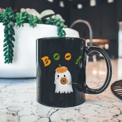 cute ghost halloween black ceramic mug 11 oz, halloween baby ghost mug