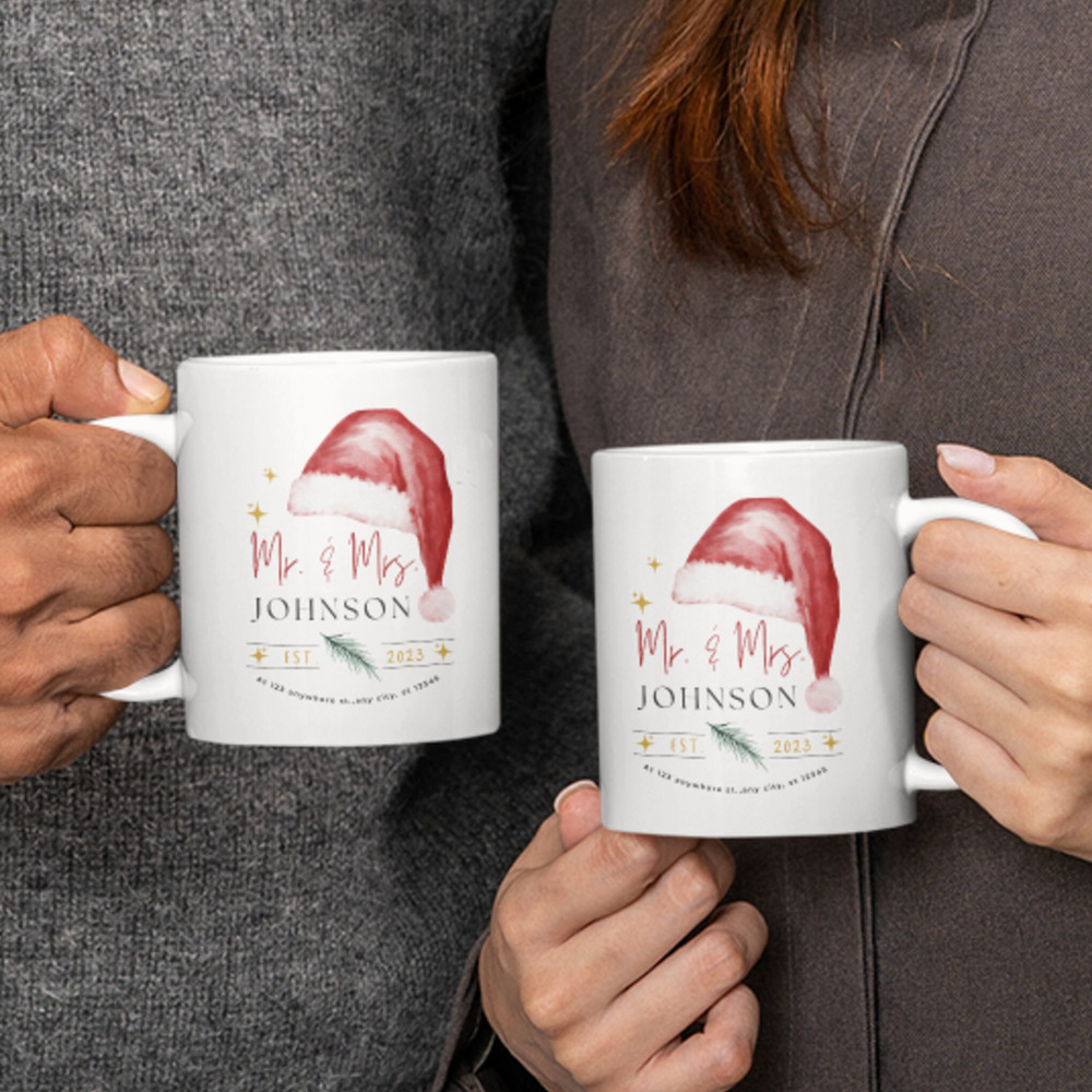 Custom Couples First Christmas White Ceramic Mug 11oz, Personalized First Christmas as Mr and Mrs Mug, Custom Newlywed Christmas Gift Mug 4.jpg