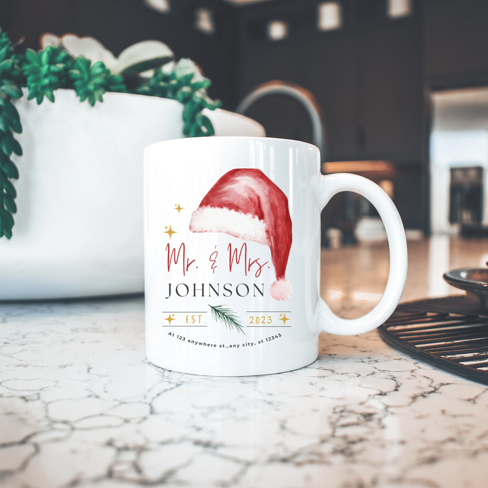 Custom Couples First Christmas White Ceramic Mug 11oz, Personalized First Christmas as Mr and Mrs Mug, Custom Newlywed Christmas Gift Mug 5.jpg