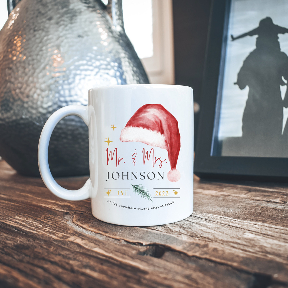 Custom Couples First Christmas White Ceramic Mug 11oz, Personalized First Christmas as Mr and Mrs Mug, Custom Newlywed Christmas Gift Mug 6.jpg