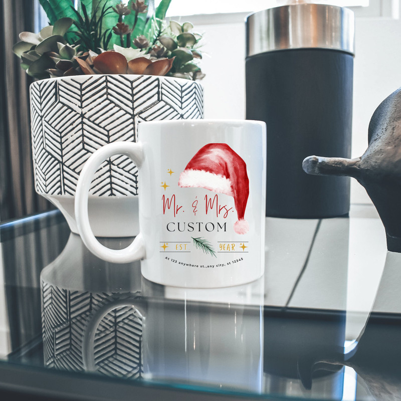 Custom Couples First Christmas White Ceramic Mug 11oz, Personalized First Christmas as Mr and Mrs Mug, Custom Newlywed Christmas Gift Mug 7.jpg