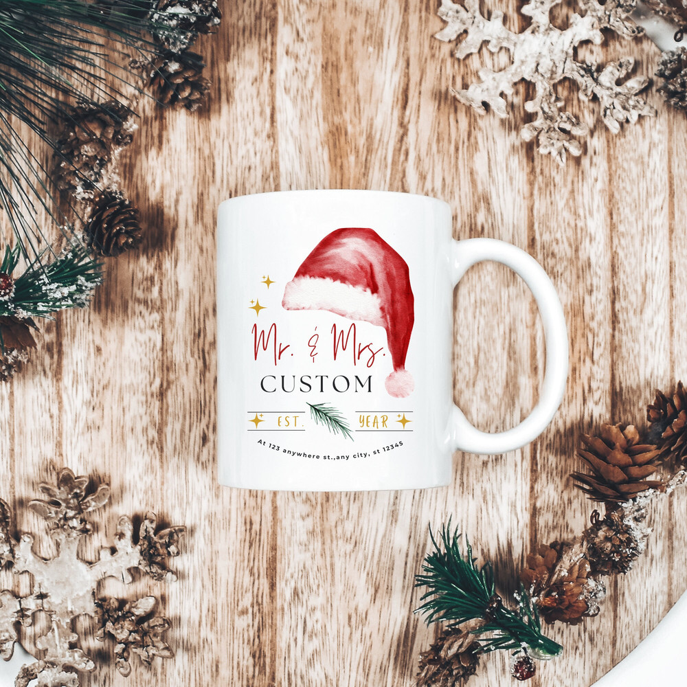 Custom Couples First Christmas White Ceramic Mug 11oz, Personalized First Christmas as Mr and Mrs Mug, Custom Newlywed Christmas Gift Mug 8.jpg