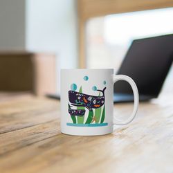 cute retro floral black sharks mother daughter gift coffee mug