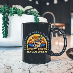 halloween black mug 11oz, skull on the beach happy halloween coffee tea mug