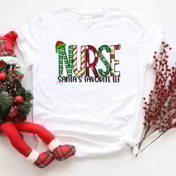nurse santa's favorite elf shirt, nurse shirt, nurse life shirt, cute santa tee, christmas shirt, merry christmas gift f