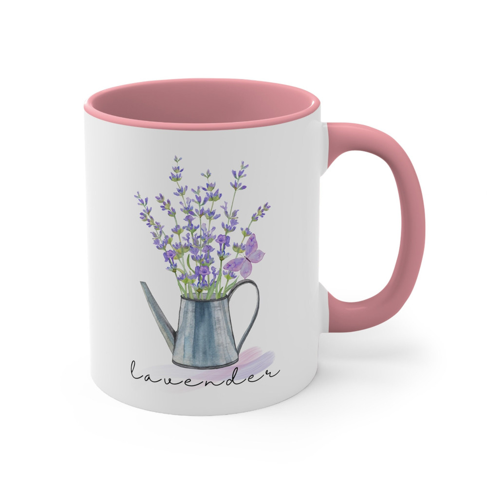 Lavender Bloom Accent Coffee Mug, 11oz Minimalist Pastel Lavender Bouquet Floral Design Ceramic Coffee Tea Mug Gift for Gardener Plant Mom 7.jpg