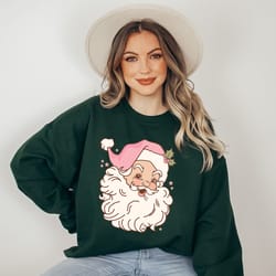 pink christmas santa sweatshirt, retro pink santa hat sweater, classic christmas santa, vintage santa graphic sweatshirt
