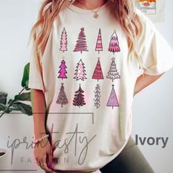 pink christmas tree t-shirt, cute christmas shirt, women holiday shirt, iprintasty christmas, women christmas shirt, com