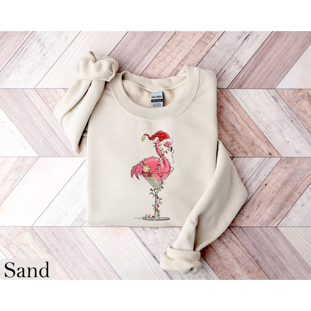 Christmas Flamingo Sweatshirt, Christmas Sweatshirt, Gift for Her, String Lights Sweatshirt, Gift For Women, Christmas Gift, Merry Christmas.jpg