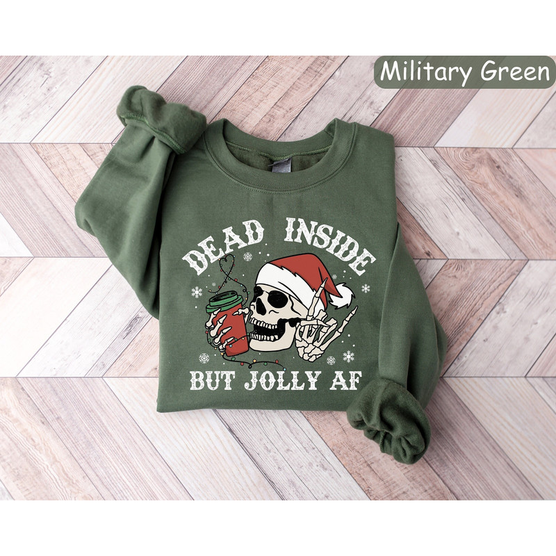 Dead Inside Skeleton Sweatshirt, Womens Christmas Shirt, Christmas Coffee Shirt, Christmas Gift, Holiday Sweaters, New Year Shirt, Xmas Tee.jpg