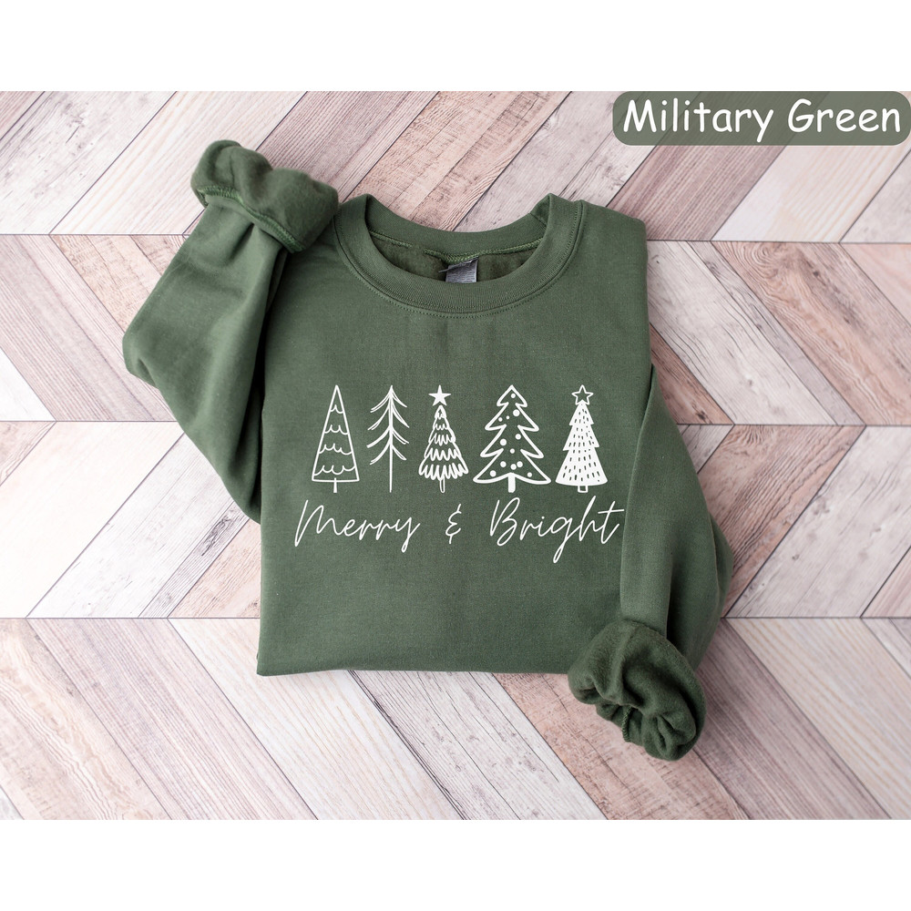 Merry & Bright Christmas Trees Sweatshirt, Christmas Sweatshirt, Holiday Sweater, Womens Holiday Sweatshirt, Christmas Shirt, Winter Shirt.jpg