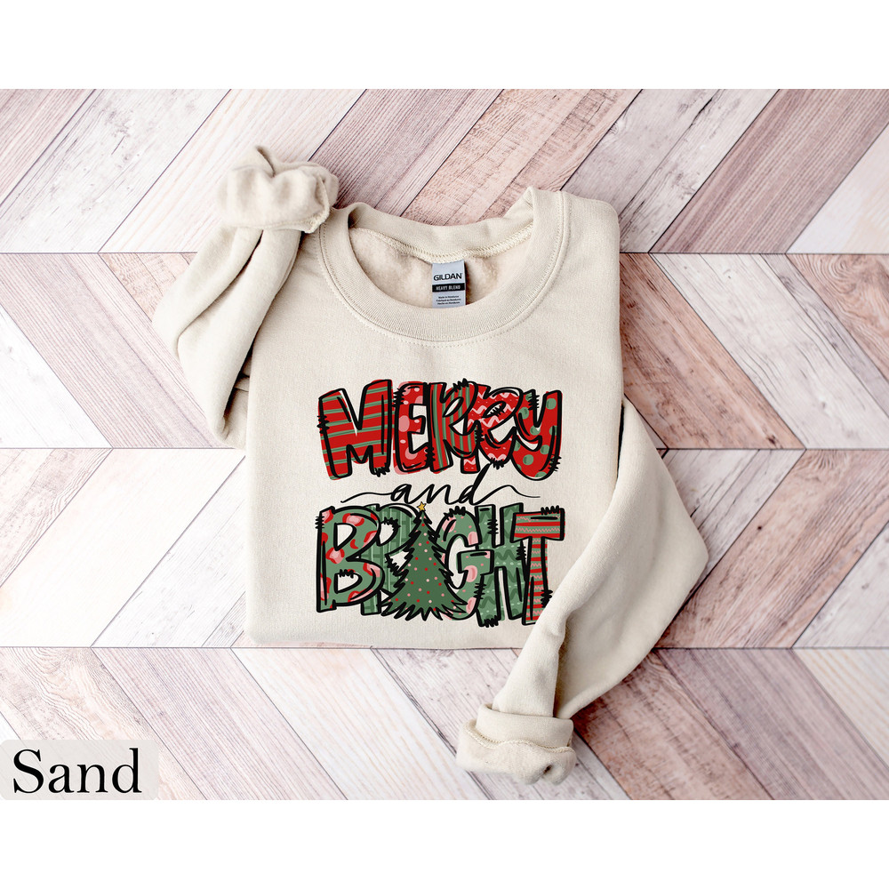Merry and Bright Christmas Sweatshirt, Holiday Sweater, Womens Christmas Shirt, Christmas Crewneck, New Year Shirt, Merry Christmas Shirts.jpg