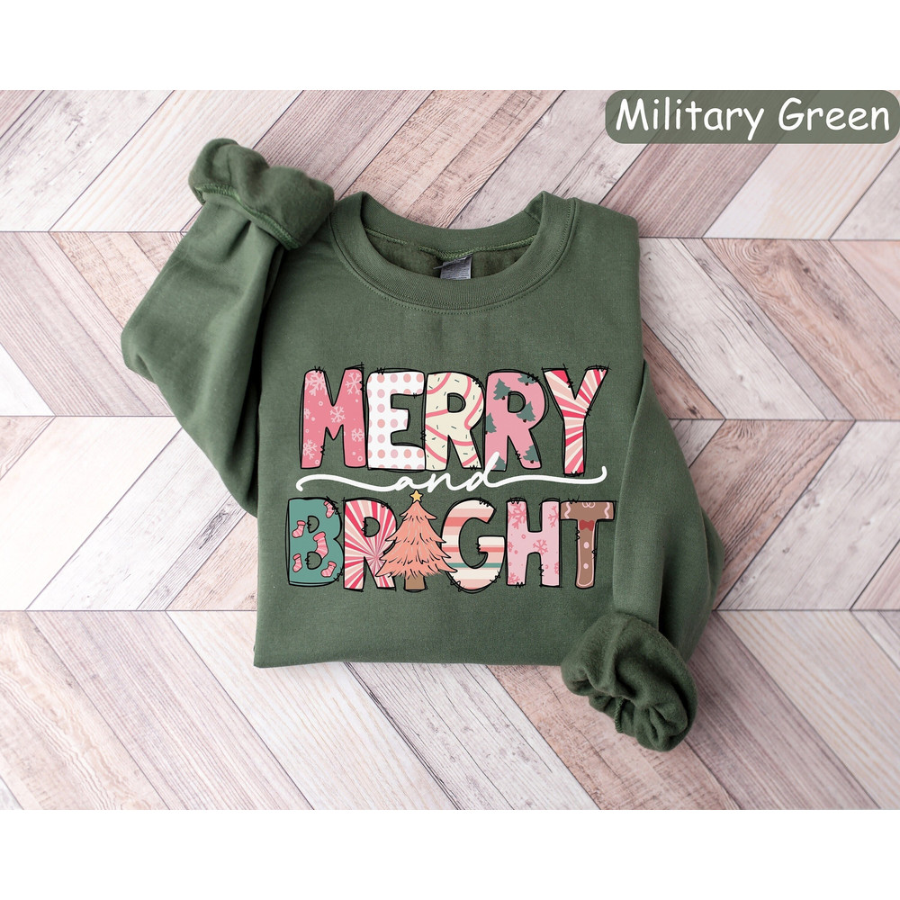 Merry and Bright Sweatshirt, Womens Christmas Shirt, Christmas Gift, Christmas Sweater for Women, Christmas Crewneck, Holiday Sweaters, Xmas.jpg