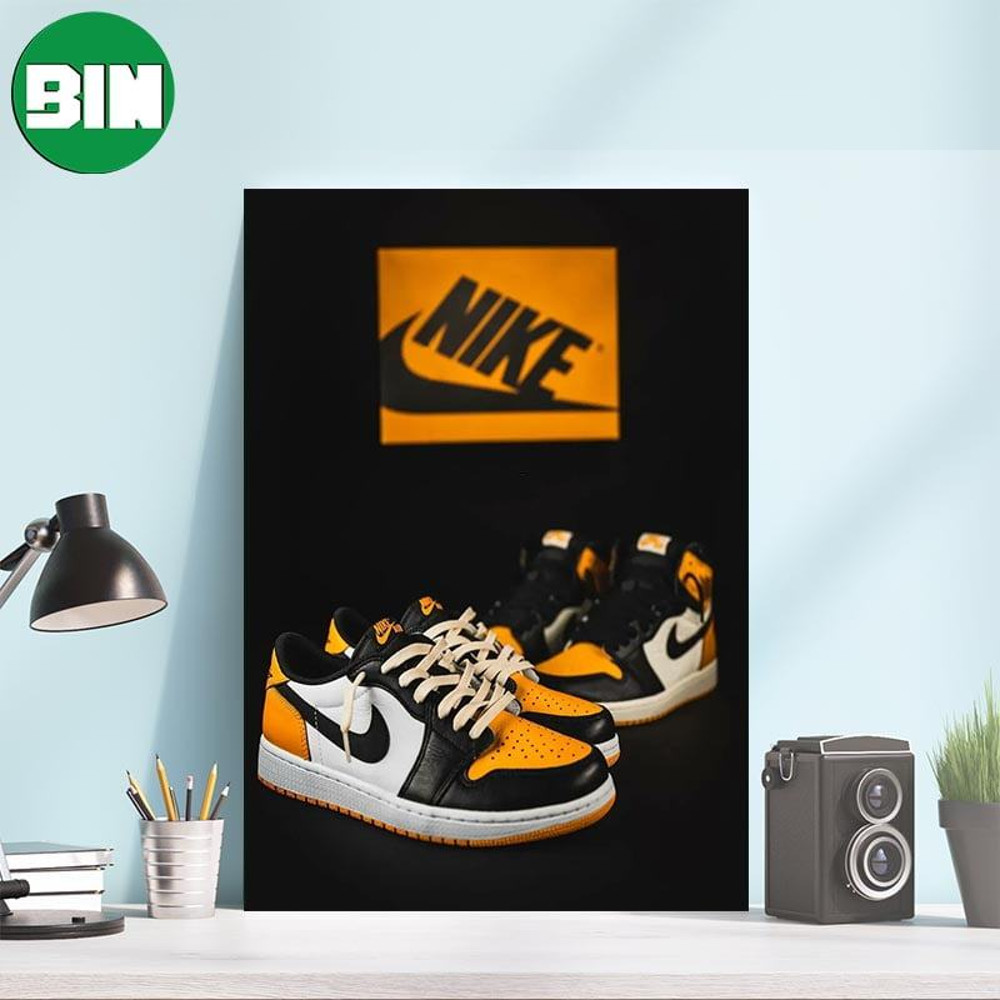 Nike Air Jordan 1 Mid Yellow Toe Black High And Low Sneaker Custom Poster-Canvas.jpg