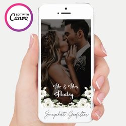 floral wedding snapchat geofilter, snapchat geofilter wedding, white flowers wedding theme snapchat geofilter