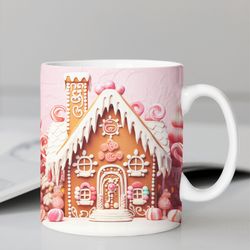 3D Pink Gingerbread Christmas Mug Wrap 11oz Hot Cocoa 3D Christmas Mug Gingerbread Mug Wrap Pink Christmas Mug 3D Christ