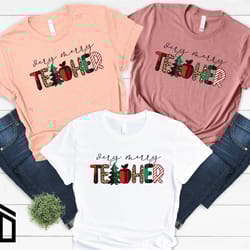 very merry teacher shirt, teacher christmas shirt, leopard & buffalo plaid shirt, christmas tree shirt, christmas gift f