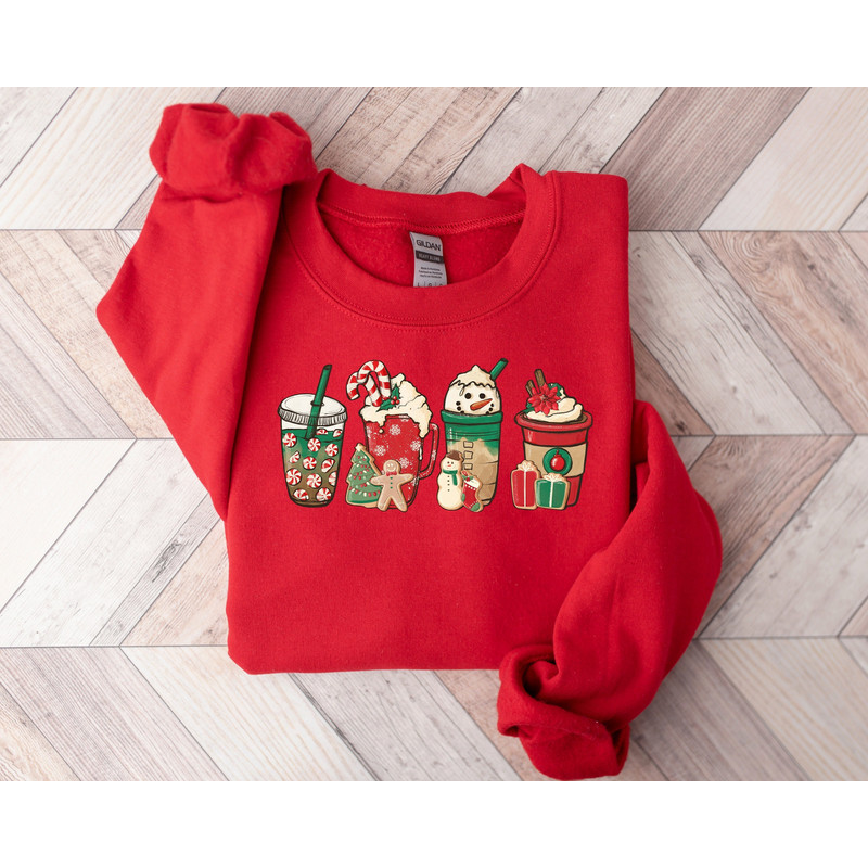 Cute Christmas Coffee Latte Sweatshirt Christmas Shirt Coffee Lover Gift Worker Winter Christmas Snowman Iced Latte Cups Coffe Lover Sweater.jpg