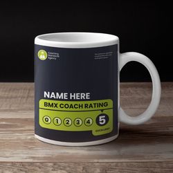 customisable bmx coach mug, personalised 11 fluid ounce trainer tea cup, thank you gift, leaving work present ideas for