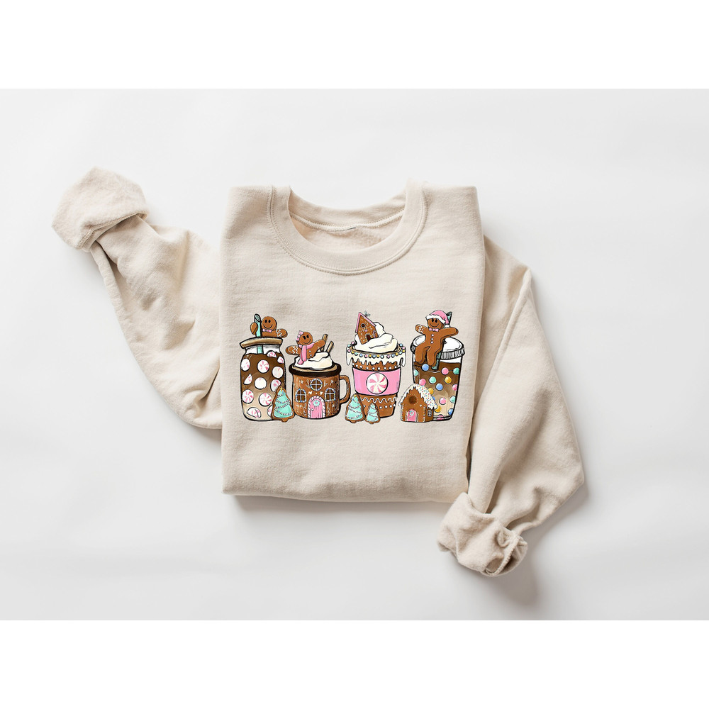 Gingerbread Christmas Coffee Shirt, Christmas coffee Sweatshirt, women Holiday sweater, Xmas Tee, Coffee Lover gift, Latte drink Crewneck.jpg