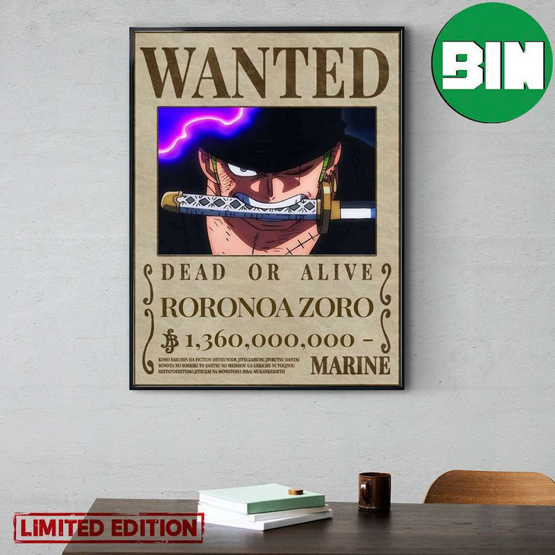 Roronoa Zoro Dead Or Alive Wano Arc Wanted Poster Canvas.jpg