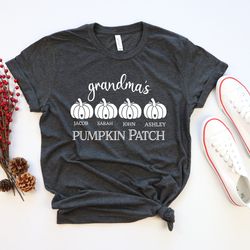 grandma's pumpkin patch shirt, grandma halloween pumpkin shirt, grandma shirt with grandkid names, nana's pumpkin patch,