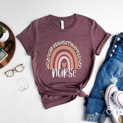 nurse rainbow shirt, nurses week shirt, nursing school shirt, nurse work tee, leopard shirt, rn t-shirt, gift for nurse