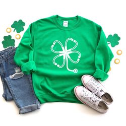 nurse st patrick's day, shamrock sweater, lucky nurse sweat, irish nurse sweatshirt, shamrock stethoscope
