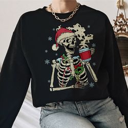 sarcastic christmas coffee shirt merry christmas shirt coffee lover christmas gift fall sweater, dead inside skeleton ch