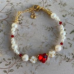 Red Heart Bracelet Red And Pearl Jewelry Red Heart Jewelry Fashion Accessories Gift For Her Valentines Gift Jewelry