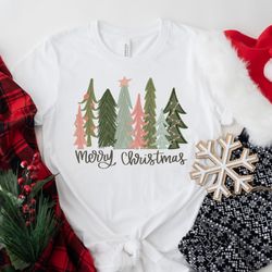 ladies merry christmas shirt, women christmas shirt, cute christmas shirt, women holiday shirt, family christmas tree sh