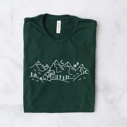 mountain christmas night t-shirt, minimal christmas t-shirt, christmas t-shirt, gift for nature lover, holiday apparel,