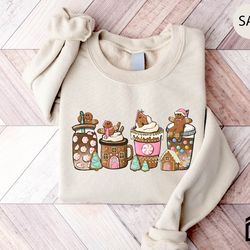 pink gingerbread coffee, christmas lover shirt, winter coffee sweatshirt, fall sweatshirt, cute women sweatshirt, women