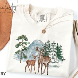 watercolor christmas tree t-shirt, christmas t-shirt, reindeer christmas t-shirt, christmas gift, holiday apparel, winte