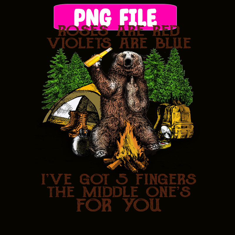 CAMP07112381-The Middle One's For You PNG Camping PNG Bear Holds A Beer PNG.png