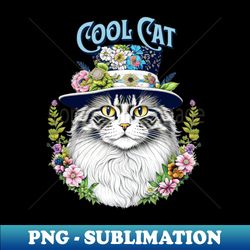 Cool Cat in a Floral Hat - PNG Sublimation Digital Download - Add a Festive Touch to Every Day