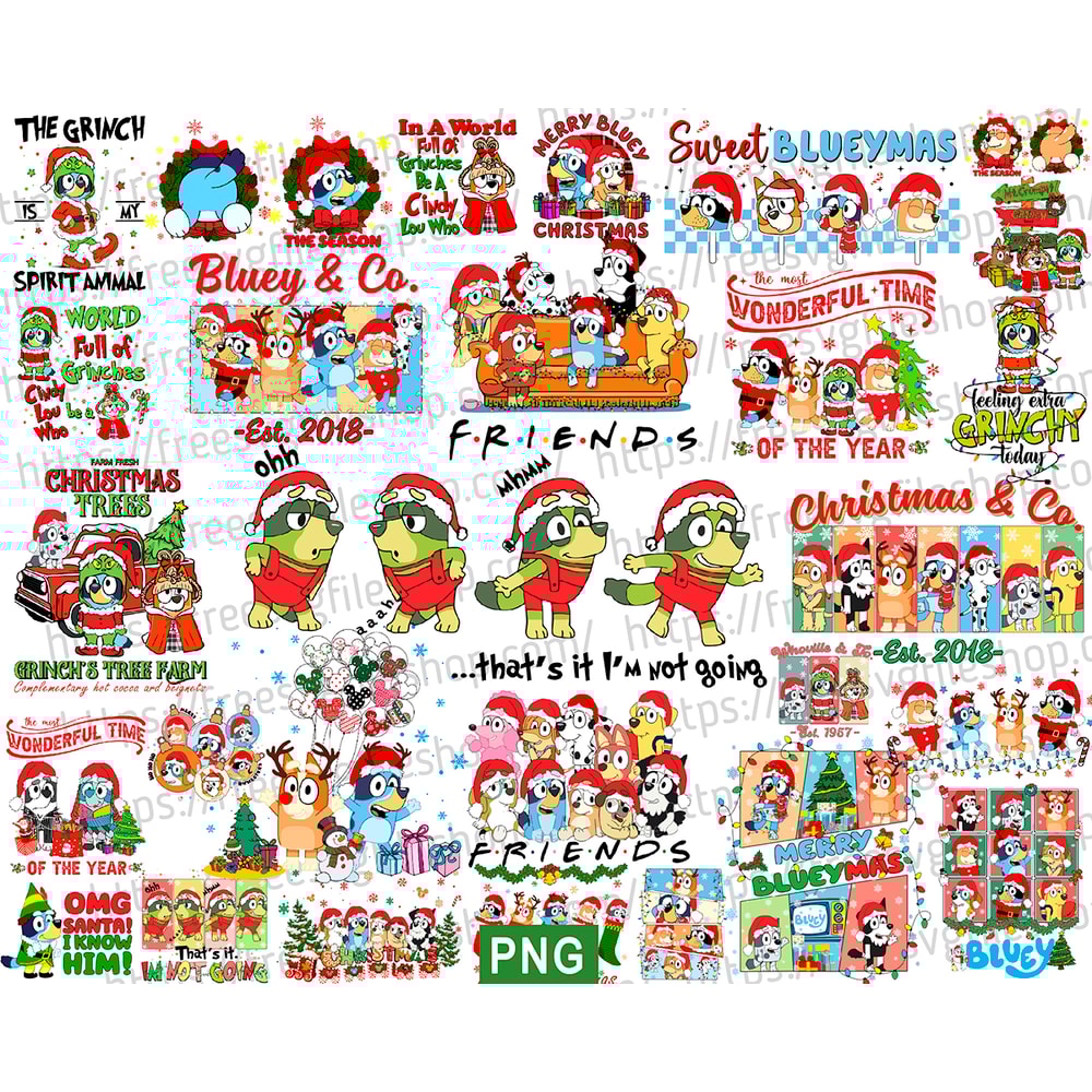 Bluey Christmas Png Bundle, Bluey Family Christmas Png