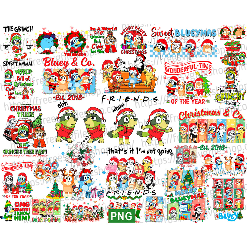 Bluey Christmas Png Bundle, Bluey Family Christmas Png