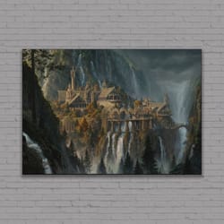 rivendell print, the lord of the rings canvas, movie art, fantasy rolled canvas art, ready to hang.jpg