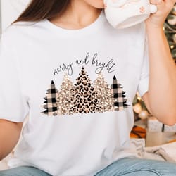 merry and bright sweatshirt, women's christmas shirt, christmas leopard tree shirt, christmas gift, women's holiday shir