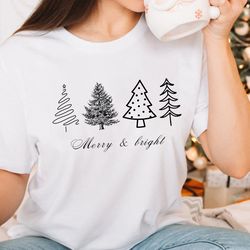 merry and bright christmas shirt, cute christmas trees sweatshirt, merry christmas tee, christmas matching shirt, happy